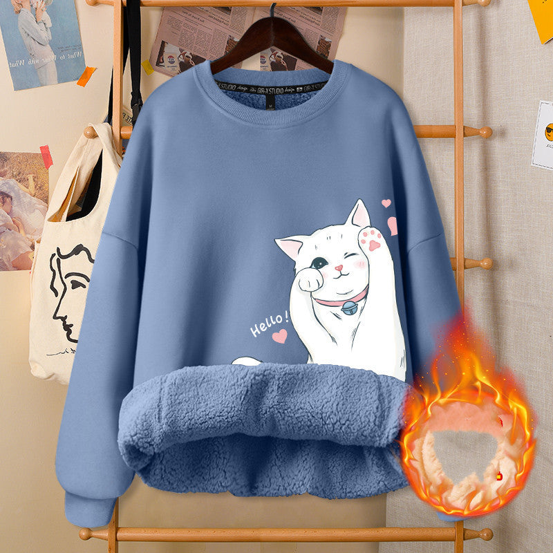 Autumn & Winter Round Neck White Cute Girly Jacket – Soft Casual Warm Outerwear for Women Arts Cloths