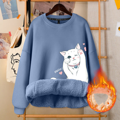 Autumn & Winter Round Neck White Cute Girly Jacket – Soft Casual Warm Outerwear for Women Arts Cloths