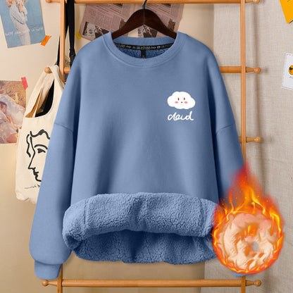 Autumn & Winter Round Neck White Cute Girly Jacket – Soft Casual Warm Outerwear for Women Arts Cloths