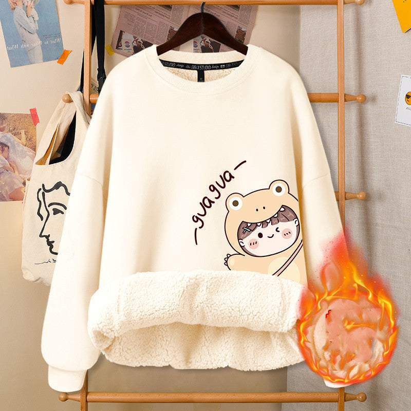 Autumn & Winter Round Neck White Cute Girly Jacket – Soft Casual Warm Outerwear for Women Arts Cloths