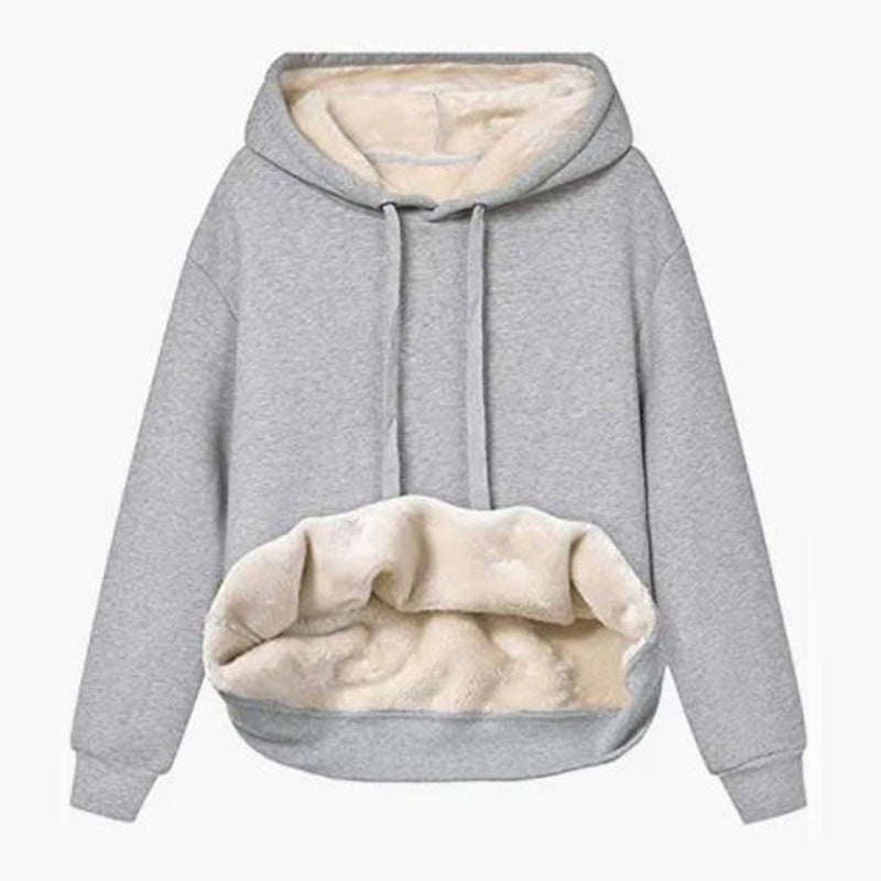 Autumn & Winter Warm Lamb Fleece Hooded Sweatshirt Jacket for Women – Cozy Pocket Sports Style Arts Cloths