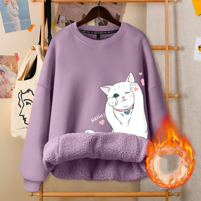 Autumn & Winter Round Neck White Cute Girly Jacket – Soft Casual Warm Outerwear for Women Arts Cloths