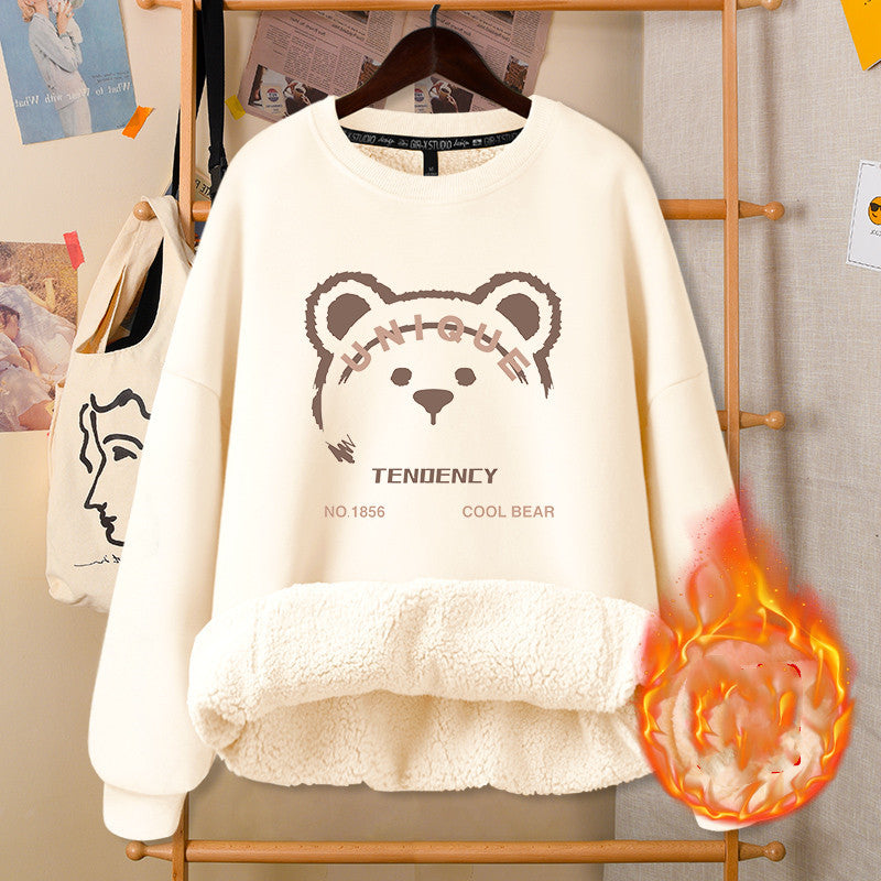 Autumn & Winter Round Neck White Cute Girly Jacket – Soft Casual Warm Outerwear for Women Arts Cloths