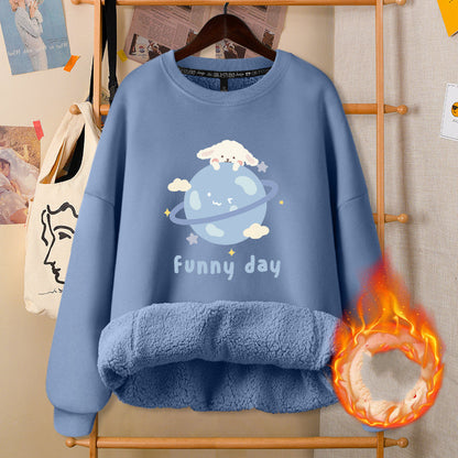 Autumn & Winter Round Neck White Cute Girly Jacket – Soft Casual Warm Outerwear for Women Arts Cloths