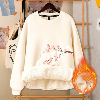 Autumn & Winter Round Neck White Cute Girly Jacket – Soft Casual Warm Outerwear for Women Arts Cloths