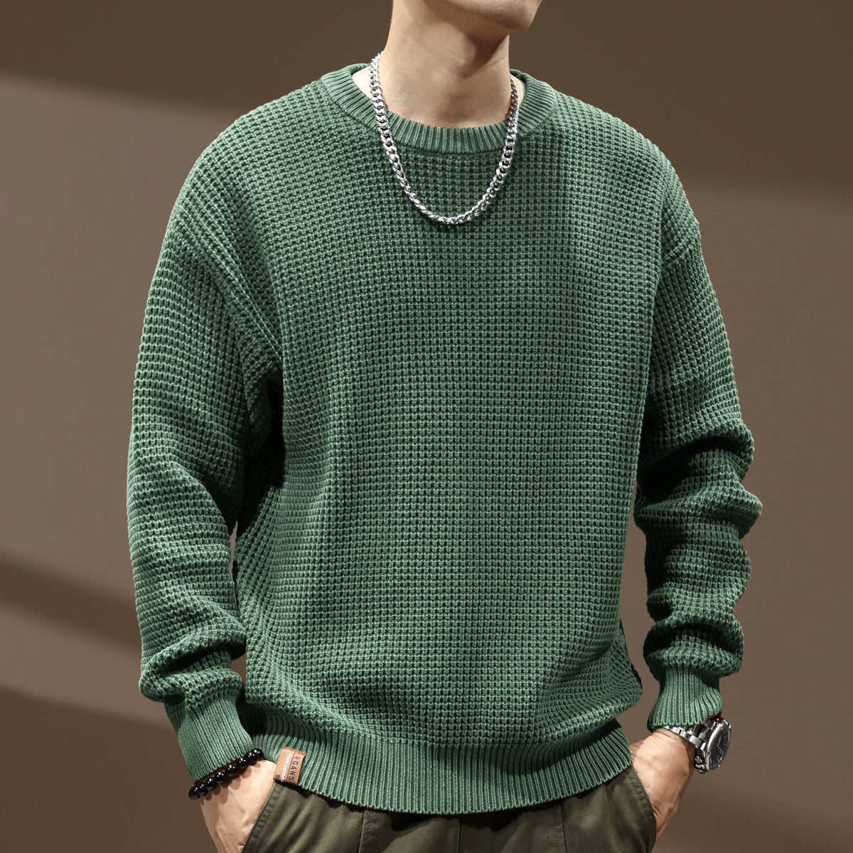 Men’s Loose Fit Thick Knit Sweater – Retro Round Neck Pullover | ArtsCloths - Arts Cloths