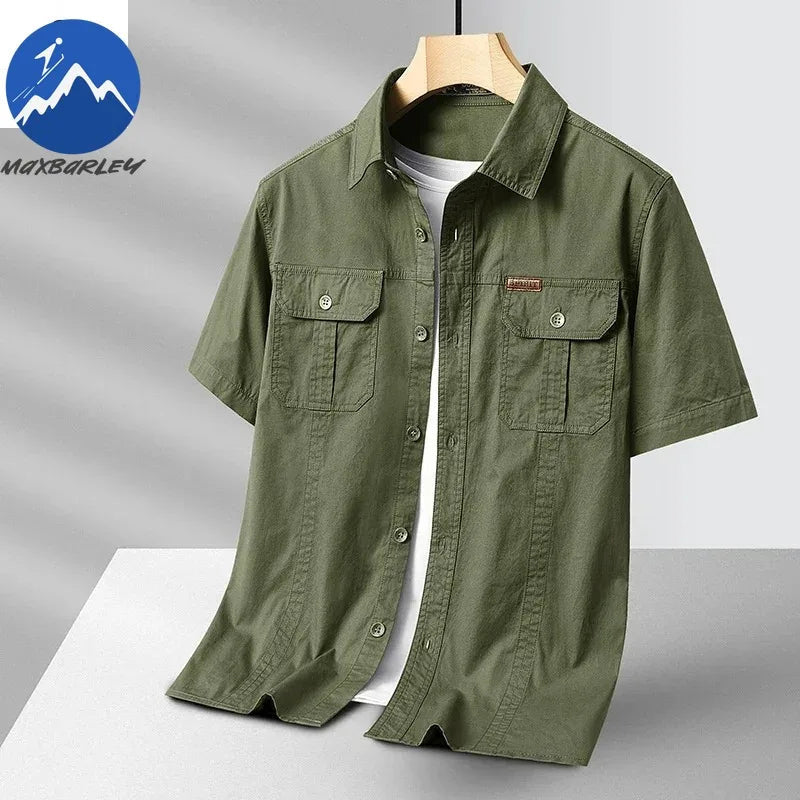 Summer Short Sleeve Shirt Men 100 Cotton Refreshing Breathable Sweat Absorbing Shirt Climbing Work Clothes Pocket Fishing Shirt Maxbarley To Tao Official Store