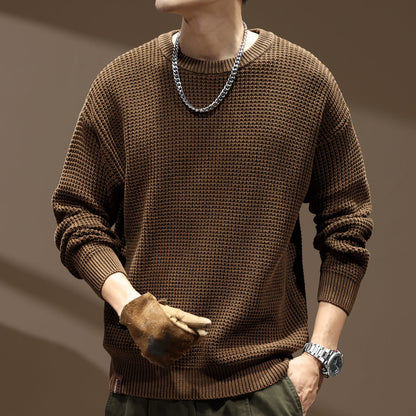 Men’s Loose Fit Thick Knit Sweater – Retro Round Neck Pullover | ArtsCloths - Arts Cloths