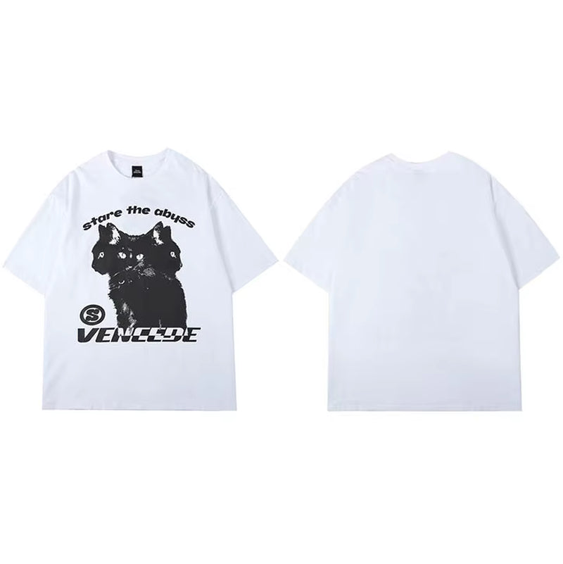 2025 New Streetwear Tshirt Hydra Cat Graphic T Shirt Men Cotton T-Shirt Hip Hop Loose Tops Tees Summer Short Sleeve Black White