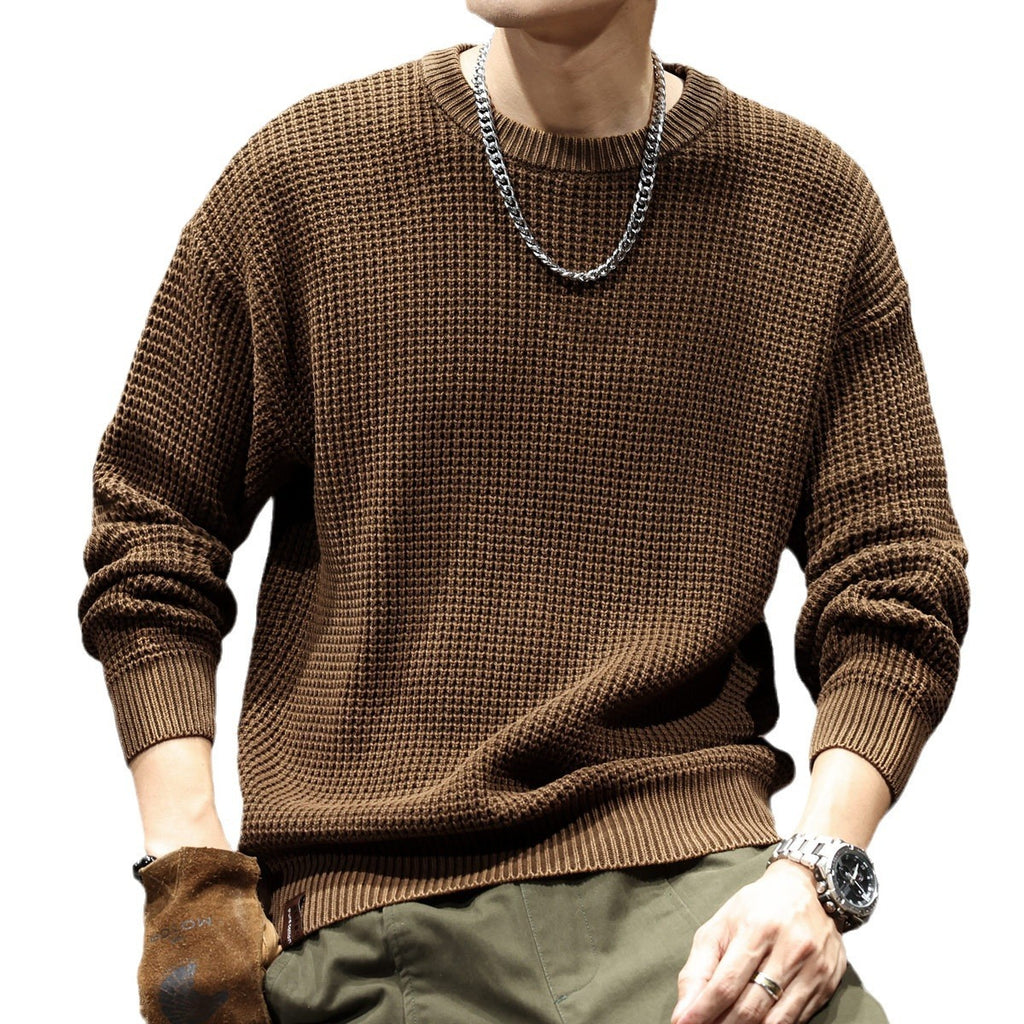 Men’s Loose Fit Thick Knit Sweater – Retro Round Neck Pullover | ArtsCloths - Arts Cloths