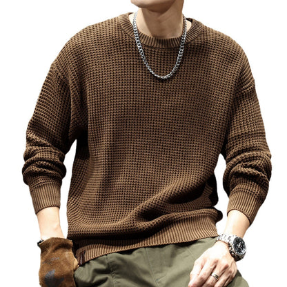 Men’s Loose Fit Thick Knit Sweater – Retro Round Neck Pullover | ArtsCloths - Arts Cloths