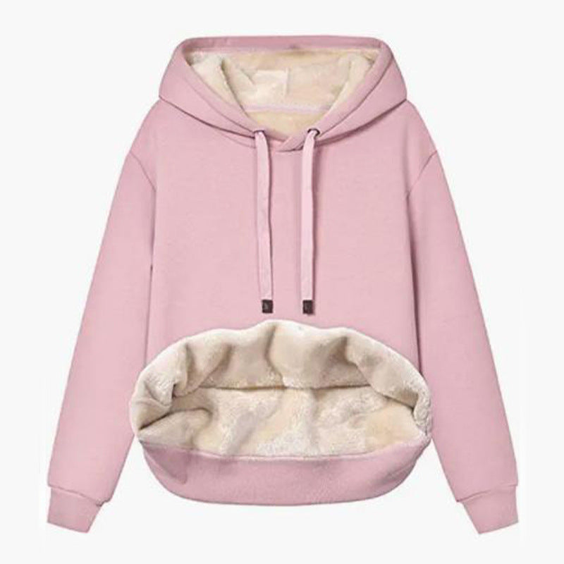 Autumn & Winter Warm Lamb Fleece Hooded Sweatshirt Jacket for Women – Cozy Pocket Sports Style Arts Cloths